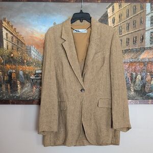 NWOT Zara Oversized Single-Breasted Tan Linen Blazer - Special Edition